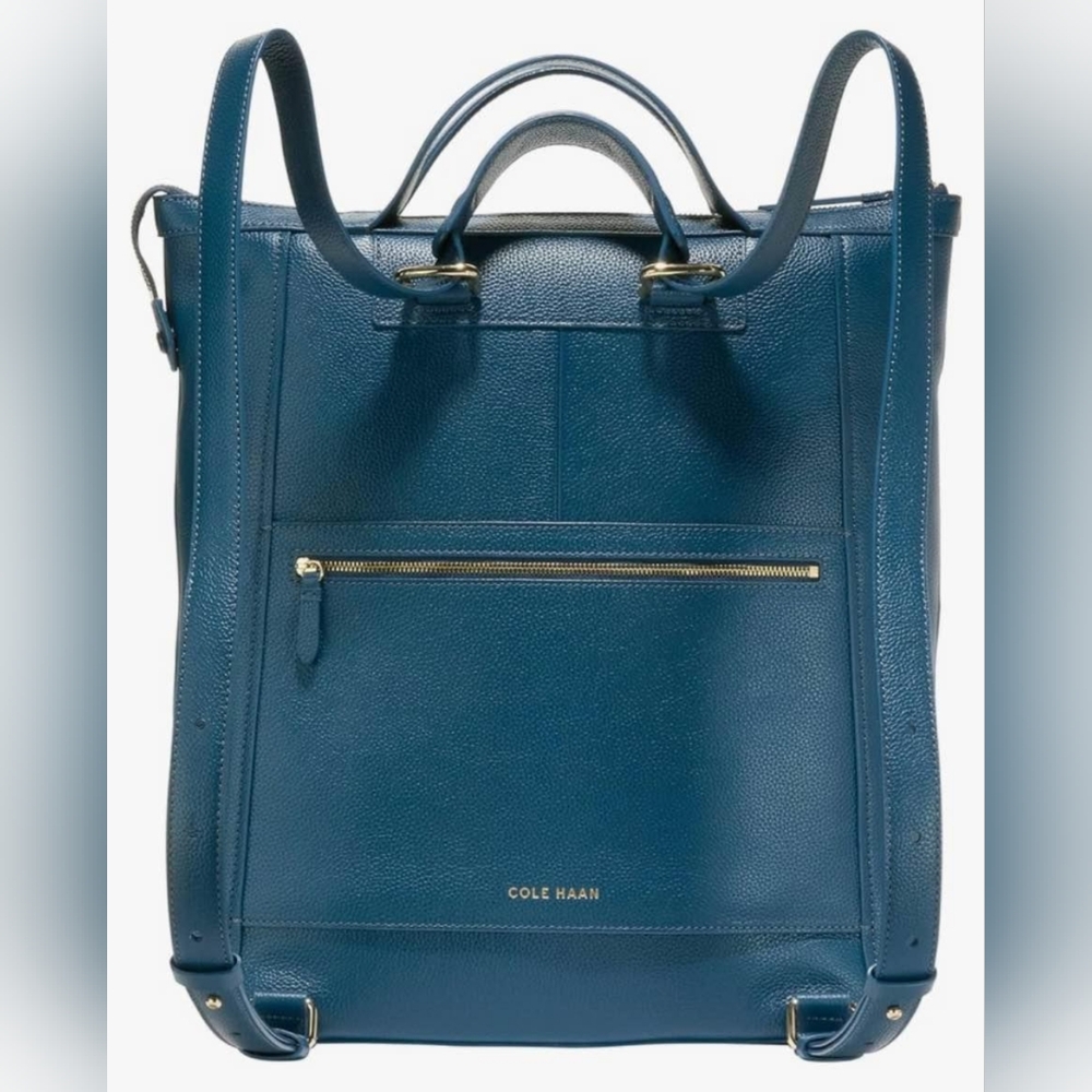 Cole Haan Grand Ambition Genuine Leather Convertible Laptop Backpack Teal